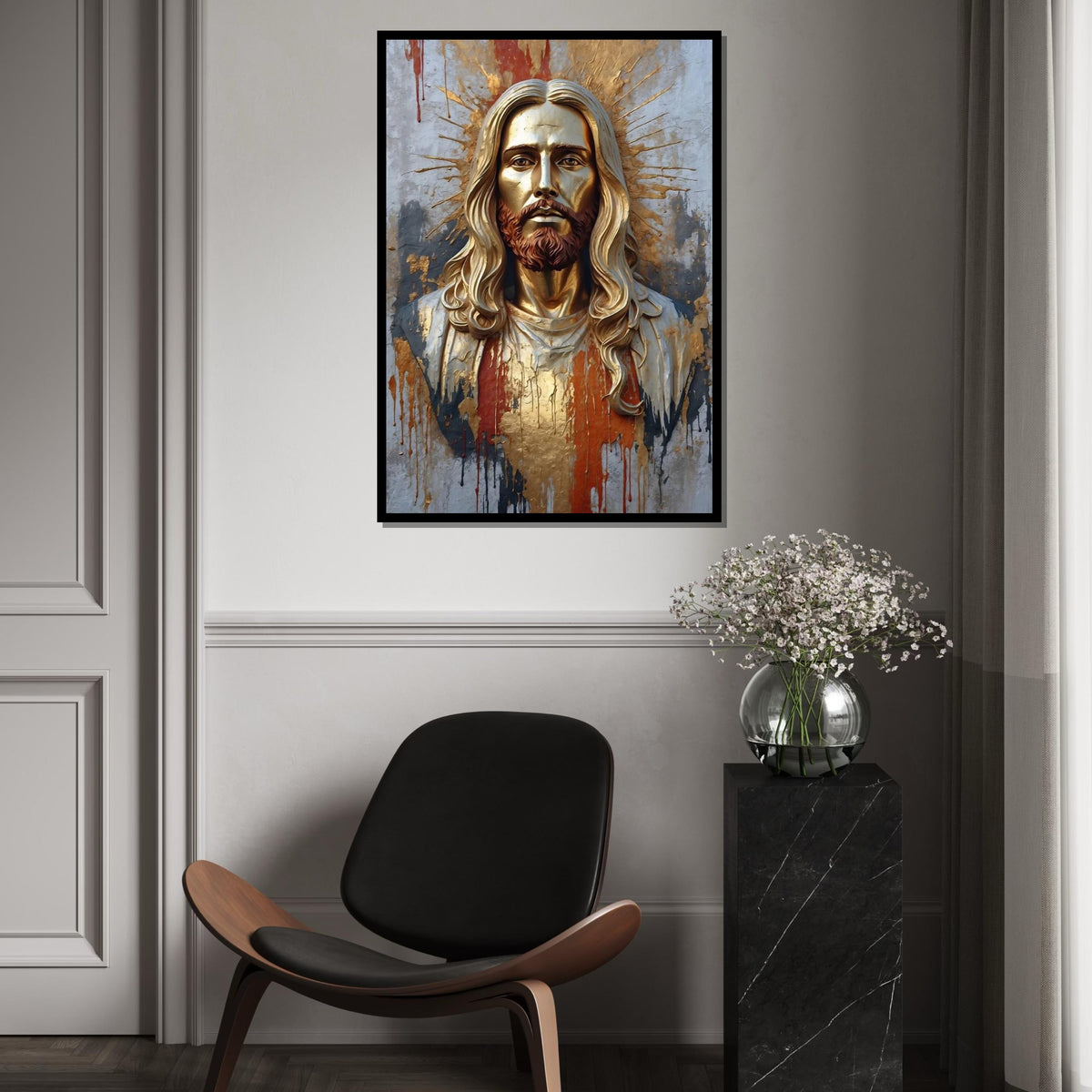 Golden Portrait of Divinity Canvas, Religious Art, Spiritual Wall Art, Textured Canvas Design, Ready to Hang Decoration