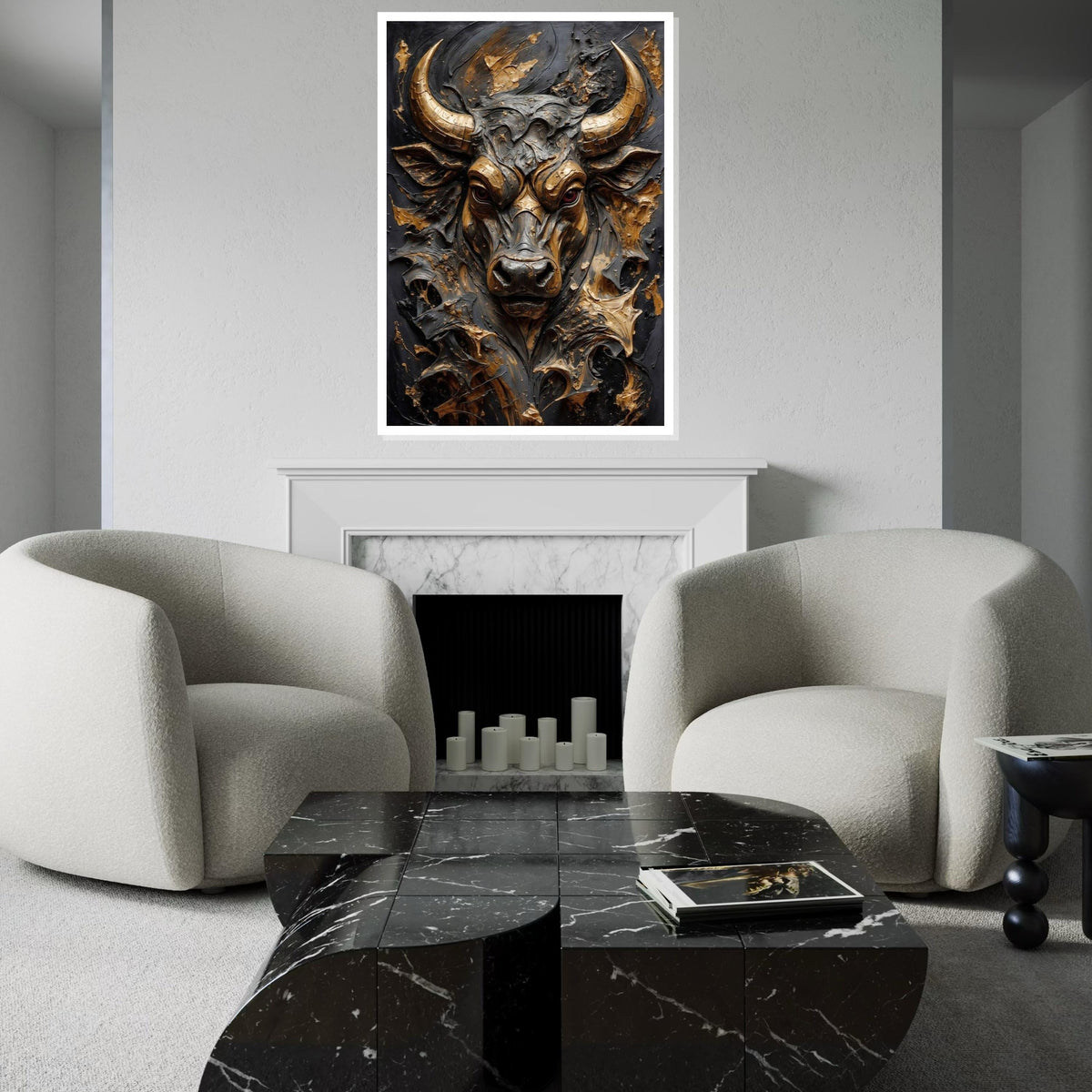 Majestic Bull Canvas, 3D Bull Art, Animal Wall Art, Gold and Black Design, Powerful Bull Print, Wall Art Canvas, Ready to Hang
