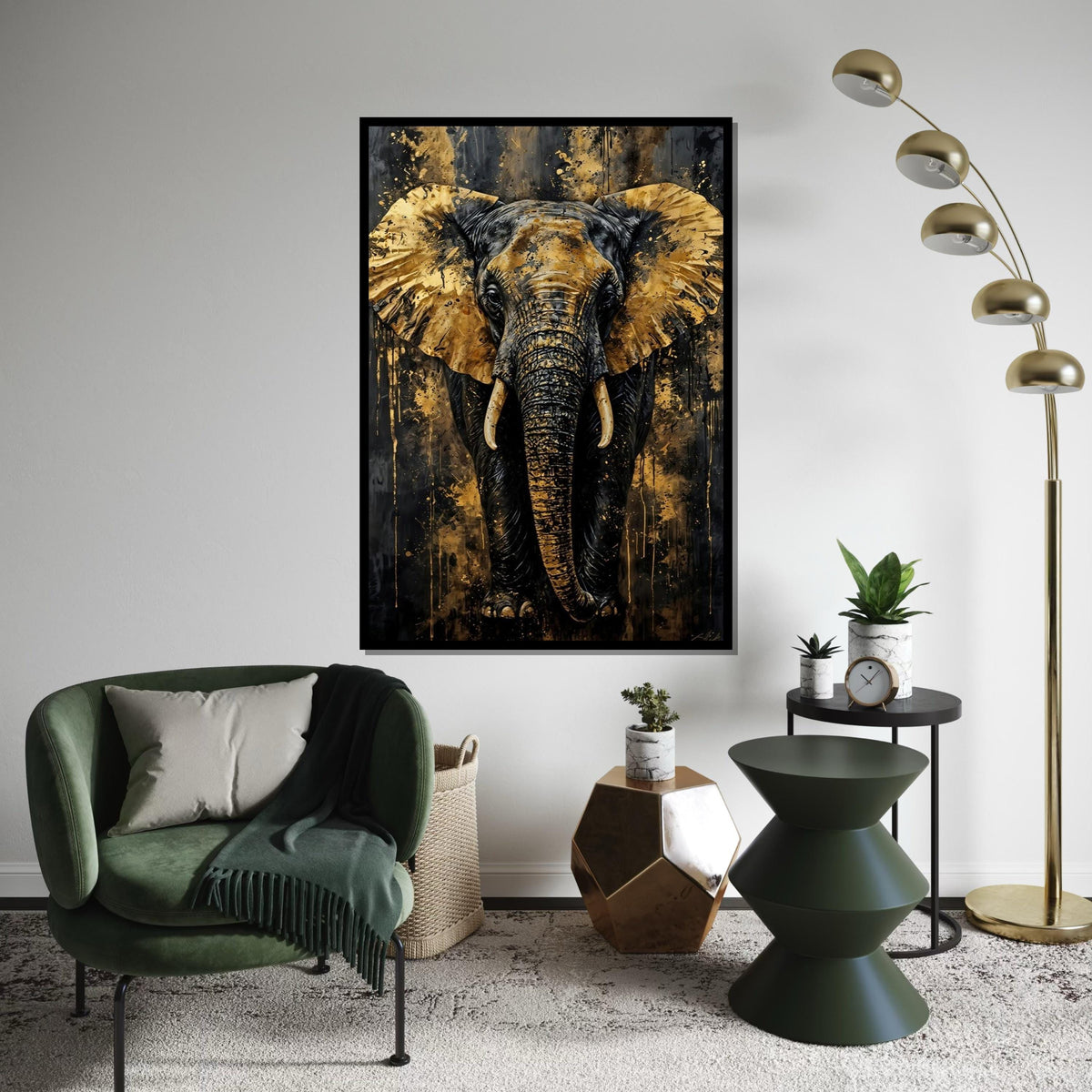 Golden Elephant Canvas, Abstract Elephant Art, Wall Art Canvas Design, Luxury Decor, Ready to Hang Decoration, Majestic Elephant Print