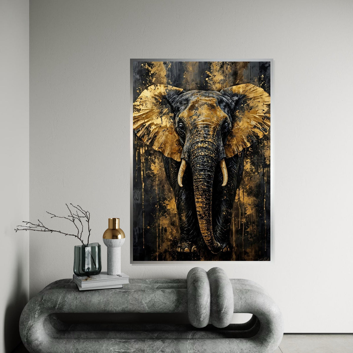 Golden Elephant Canvas, Abstract Elephant Art, Wall Art Canvas Design, Luxury Decor, Ready to Hang Decoration, Majestic Elephant Print