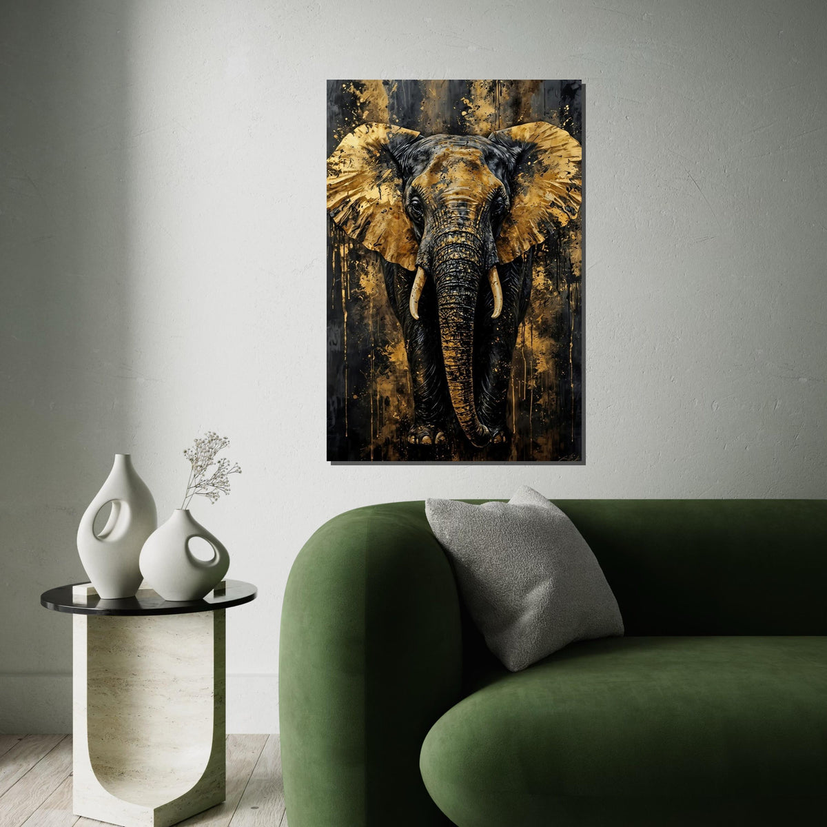Golden Elephant Canvas, Abstract Elephant Art, Wall Art Canvas Design, Luxury Decor, Ready to Hang Decoration, Majestic Elephant Print