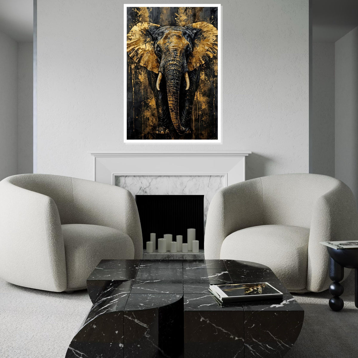 Golden Elephant Canvas, Abstract Elephant Art, Wall Art Canvas Design, Luxury Decor, Ready to Hang Decoration, Majestic Elephant Print