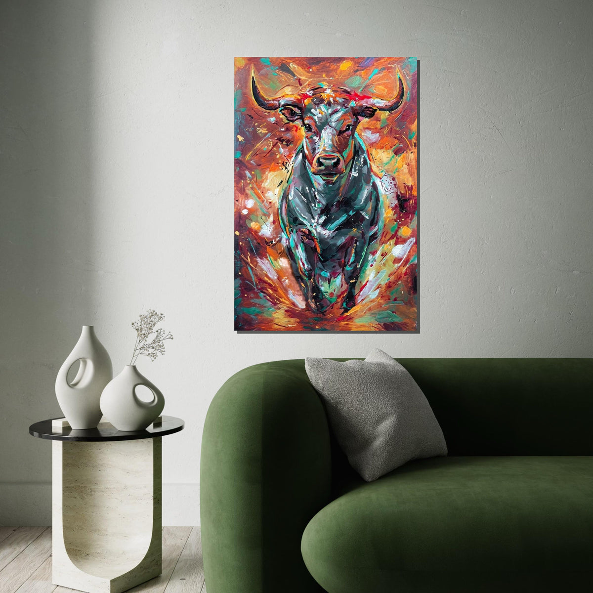 Vibrant Bull Canvas, Colorful Bull Wall Art, Animal Art Print, Wall Art Canvas Design, Ready to Hang, Abstract Bull Poster