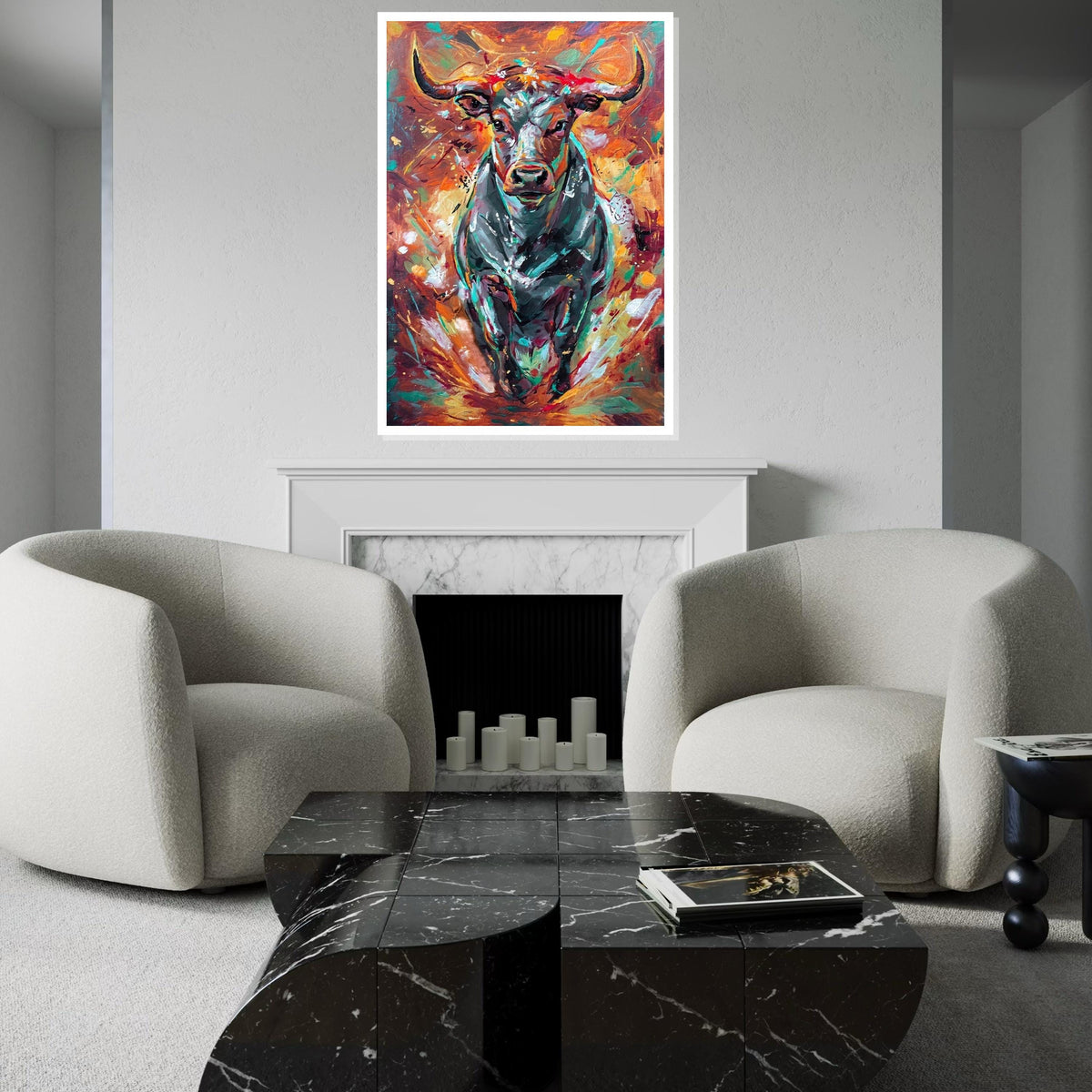 Vibrant Bull Canvas, Colorful Bull Wall Art, Animal Art Print, Wall Art Canvas Design, Ready to Hang, Abstract Bull Poster