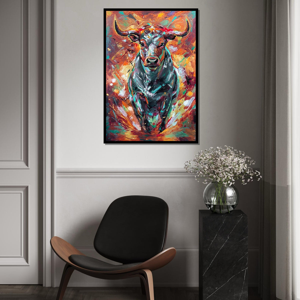 Vibrant Bull Canvas, Colorful Bull Wall Art, Animal Art Print, Wall Art Canvas Design, Ready to Hang, Abstract Bull Poster