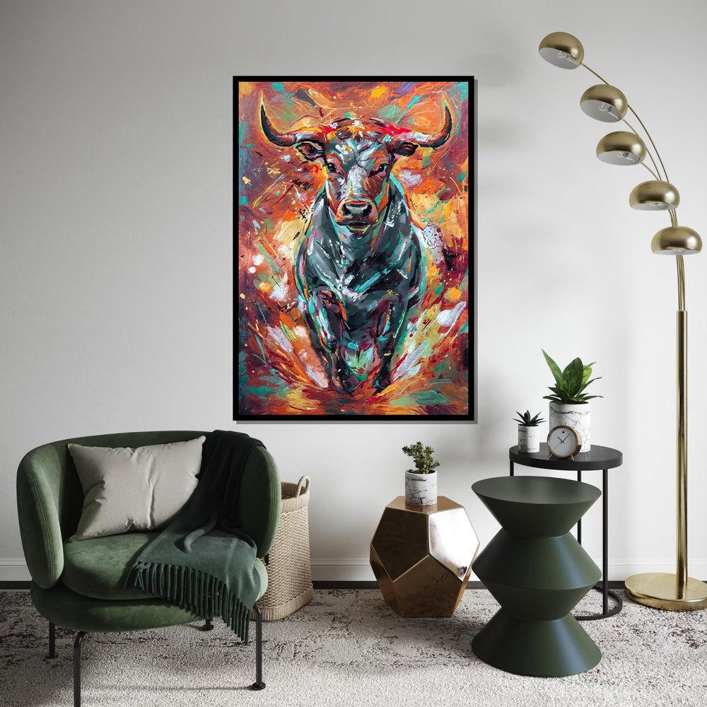 Vibrant Bull Canvas, Colorful Bull Wall Art, Animal Art Print, Wall Art Canvas Design, Ready to Hang, Abstract Bull Poster