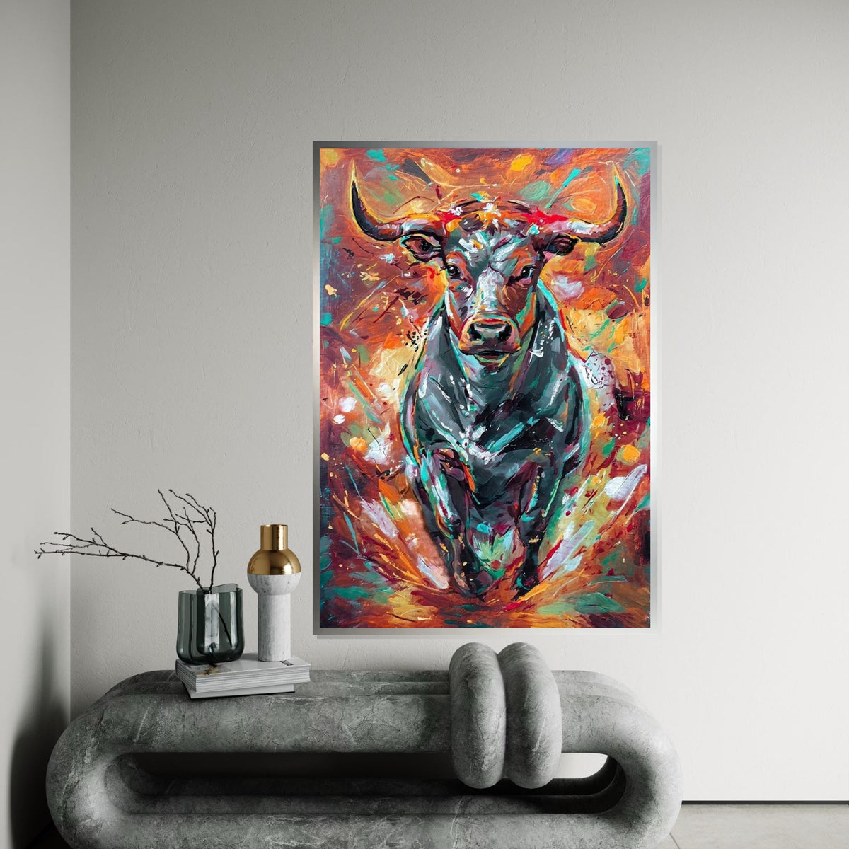 Vibrant Bull Canvas, Colorful Bull Wall Art, Animal Art Print, Wall Art Canvas Design, Ready to Hang, Abstract Bull Poster