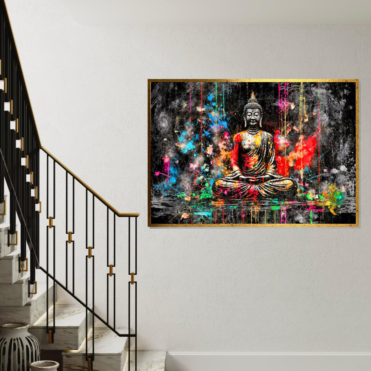 Vibrant Buddha Canvas, Colorful Meditation Art, Spiritual Wall Print, Zen Wall Art Canvas Design, Ready To Hang Home Decor