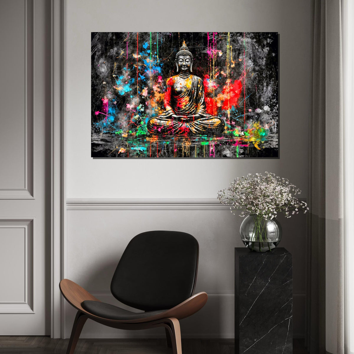Vibrant Buddha Canvas, Colorful Meditation Art, Spiritual Wall Print, Zen Wall Art Canvas Design, Ready To Hang Home Decor