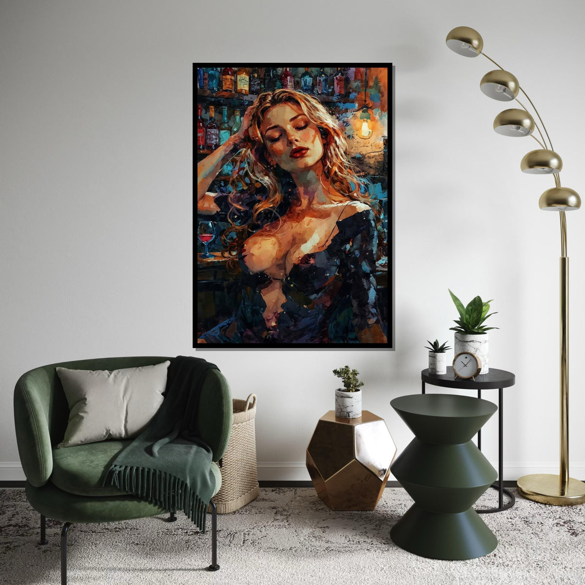 Abstract Bar Lady Canvas, Elegant Woman Wall Art, Vibrant Colors, Wall Art Canvas Design, Ready To Hang Decoration