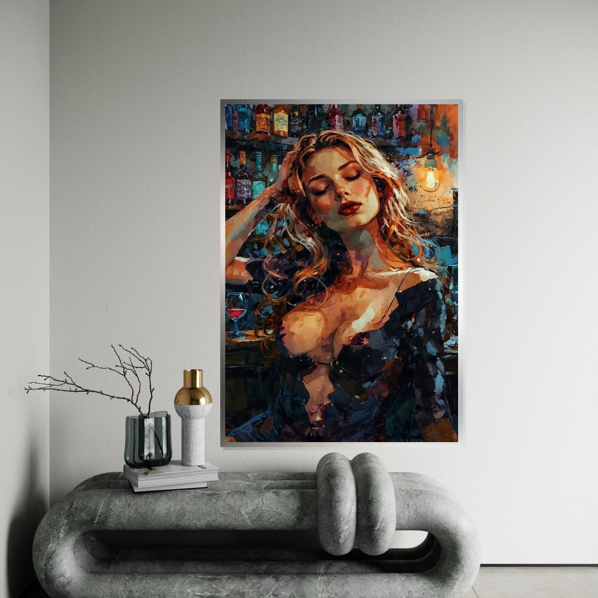 Abstract Bar Lady Canvas, Elegant Woman Wall Art, Vibrant Colors, Wall Art Canvas Design, Ready To Hang Decoration