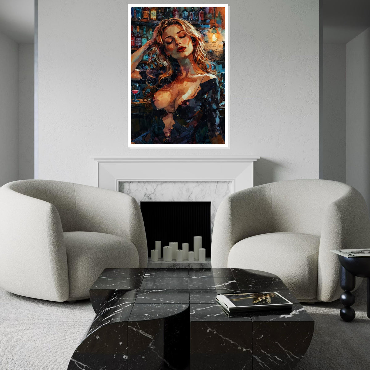 Abstract Bar Lady Canvas, Elegant Woman Wall Art, Vibrant Colors, Wall Art Canvas Design, Ready To Hang Decoration