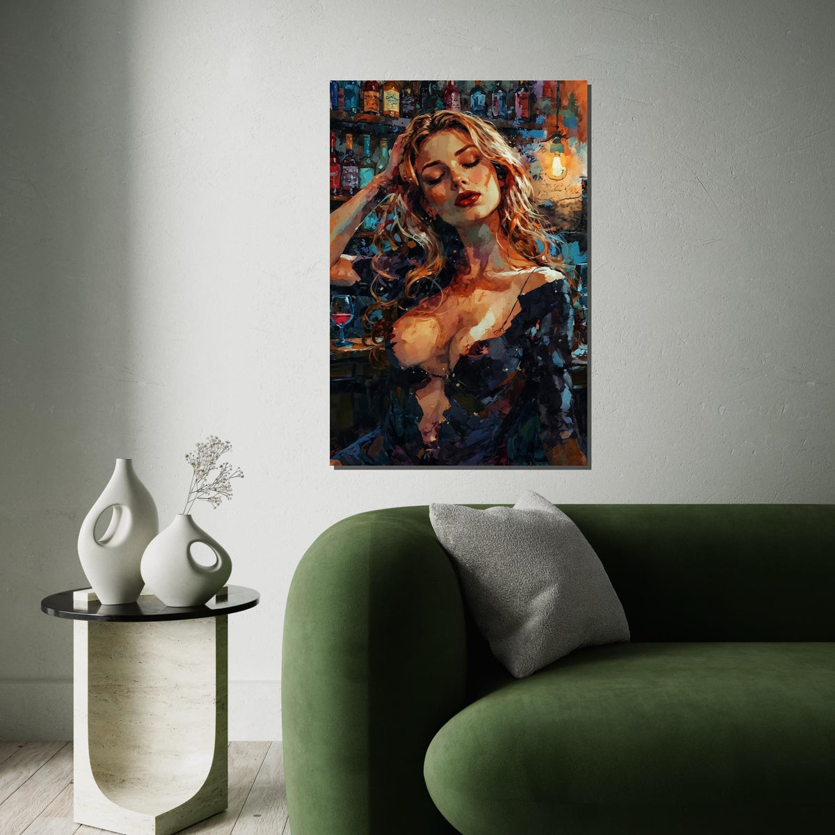 Abstract Bar Lady Canvas, Elegant Woman Wall Art, Vibrant Colors, Wall Art Canvas Design, Ready To Hang Decoration