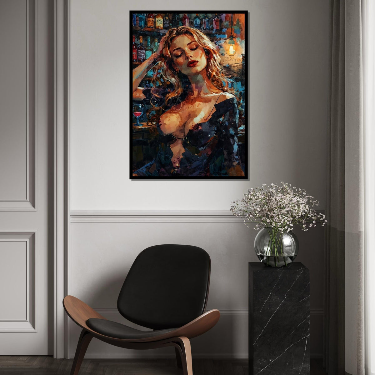 Abstract Bar Lady Canvas, Elegant Woman Wall Art, Vibrant Colors, Wall Art Canvas Design, Ready To Hang Decoration