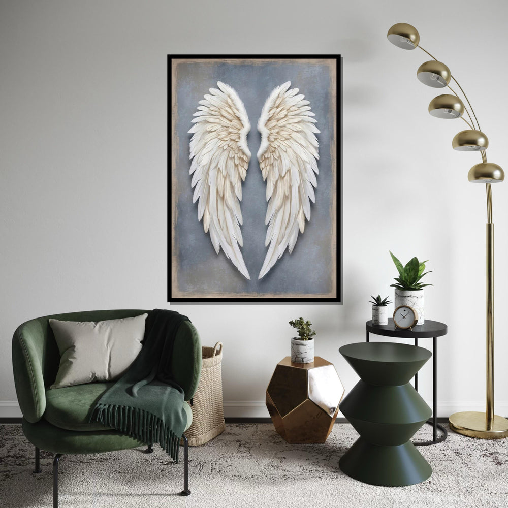 Angel Wings Canvas, White Feathered Wall Art, Heavenly Wing Poster, Wall Art Canvas Design, Ready To Hang Home Decoration