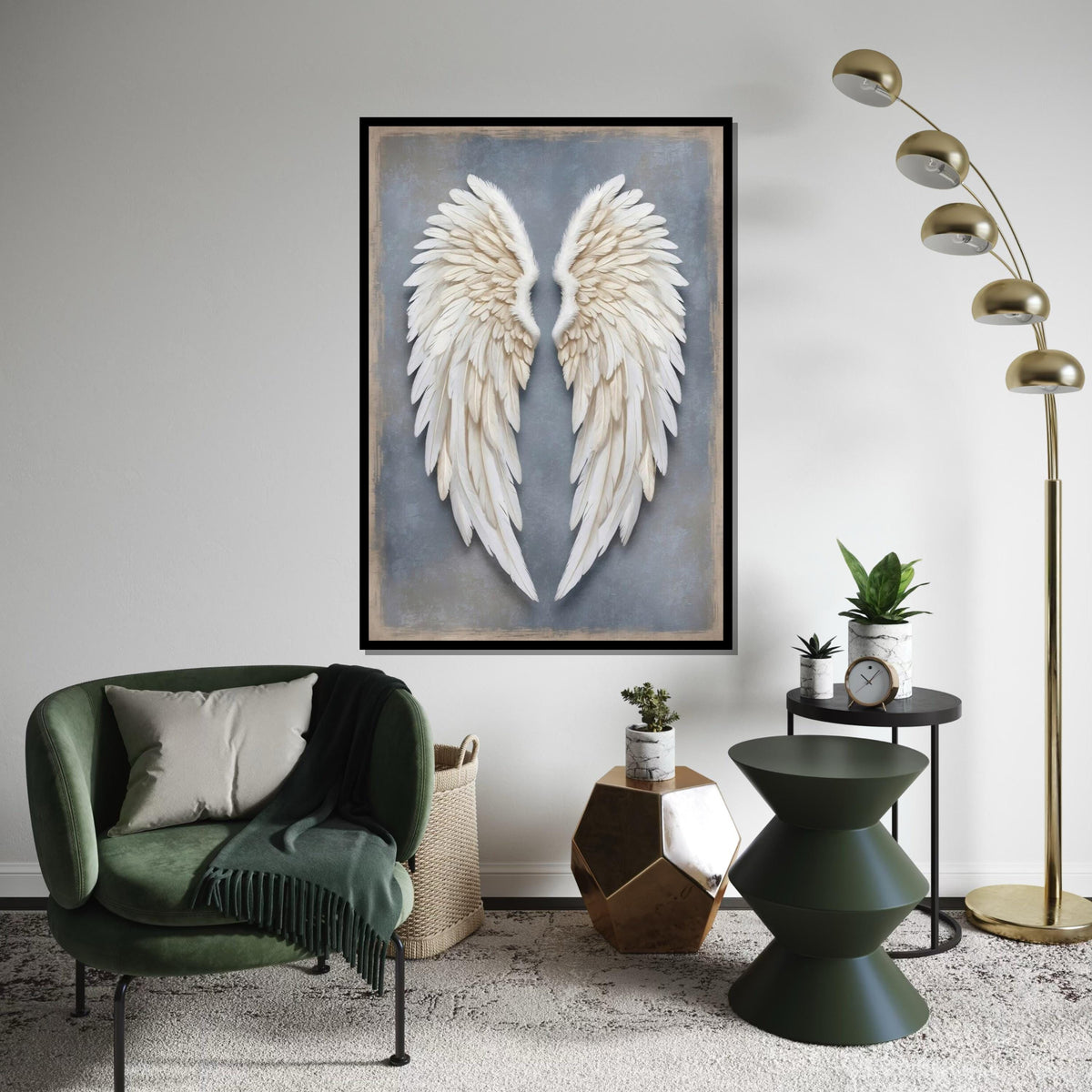 Angel Wings Canvas, White Feathered Wall Art, Heavenly Wing Poster, Wall Art Canvas Design, Ready To Hang Home Decoration