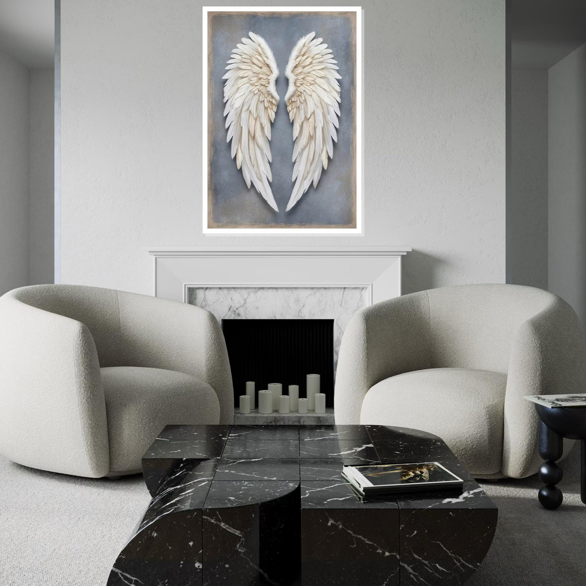Angel Wings Canvas, White Feathered Wall Art, Heavenly Wing Poster, Wall Art Canvas Design, Ready To Hang Home Decoration