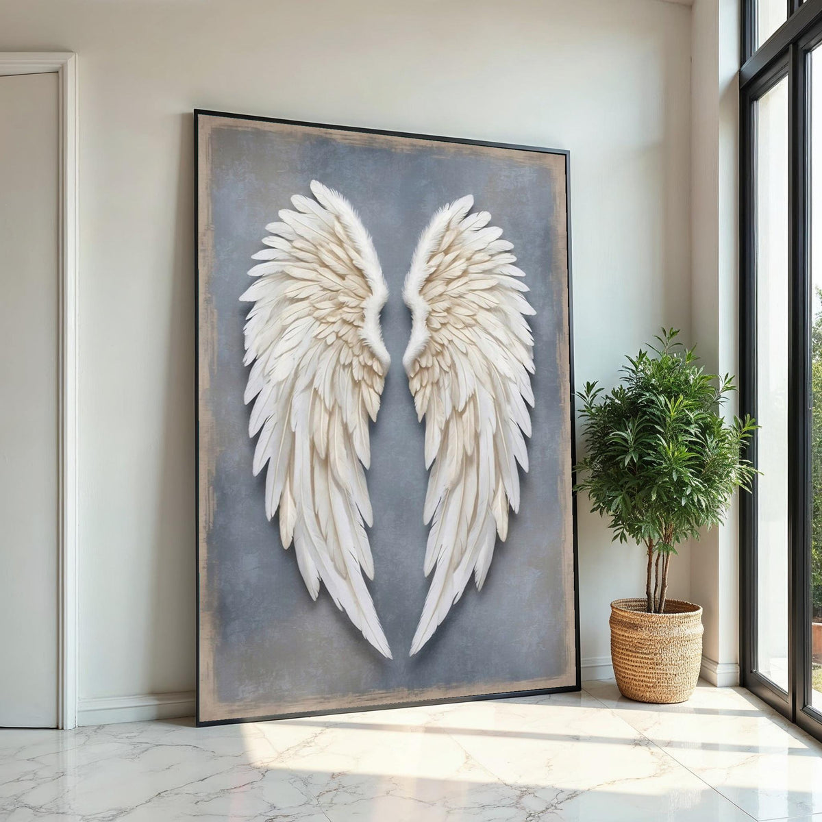 Angel Wings Canvas, White Feathered Wall Art, Heavenly Wing Poster, Wall Art Canvas Design, Ready To Hang Home Decoration