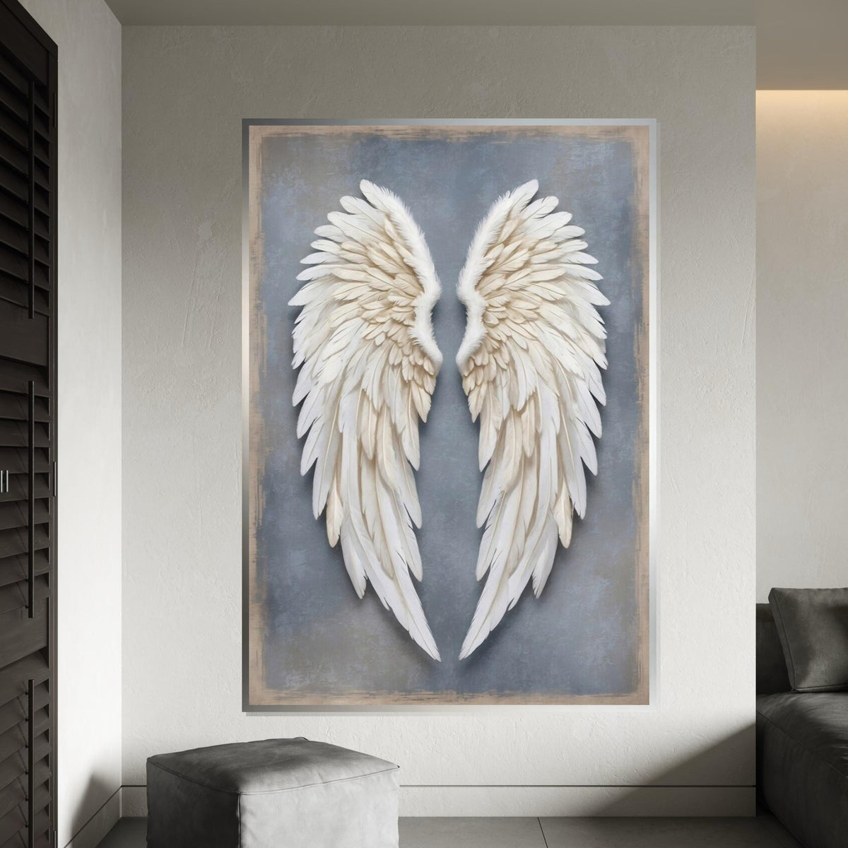 Angel Wings Canvas, White Feathered Wall Art, Heavenly Wing Poster, Wall Art Canvas Design, Ready To Hang Home Decoration