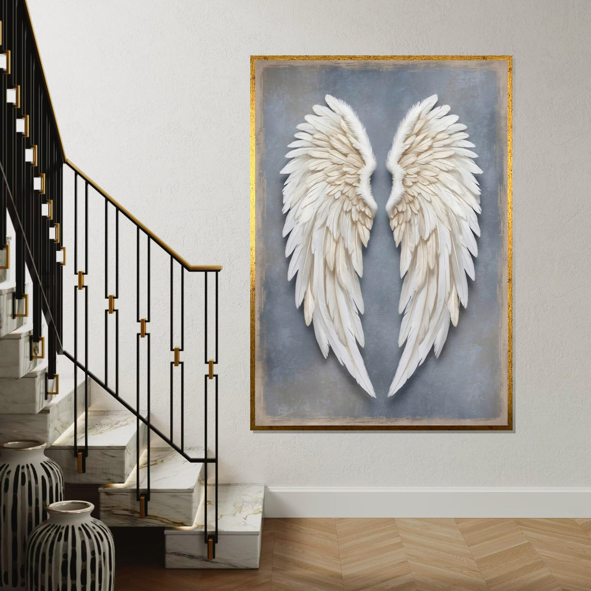 Angel Wings Canvas, White Feathered Wall Art, Heavenly Wing Poster, Wall Art Canvas Design, Ready To Hang Home Decoration