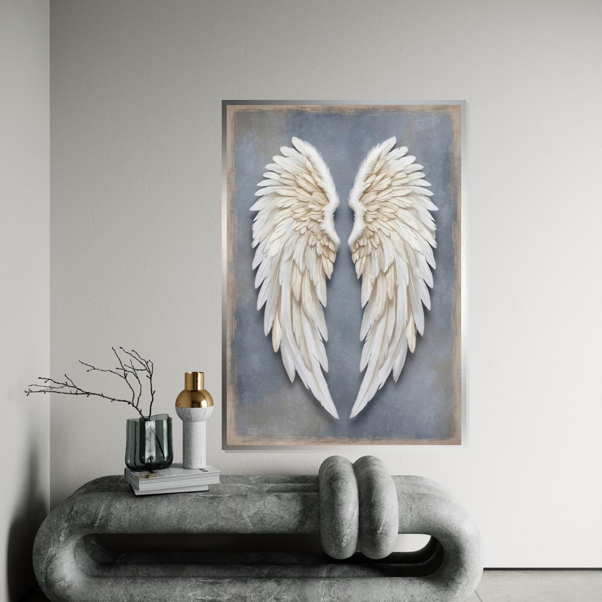 Angel Wings Canvas, White Feathered Wall Art, Heavenly Wing Poster, Wall Art Canvas Design, Ready To Hang Home Decoration