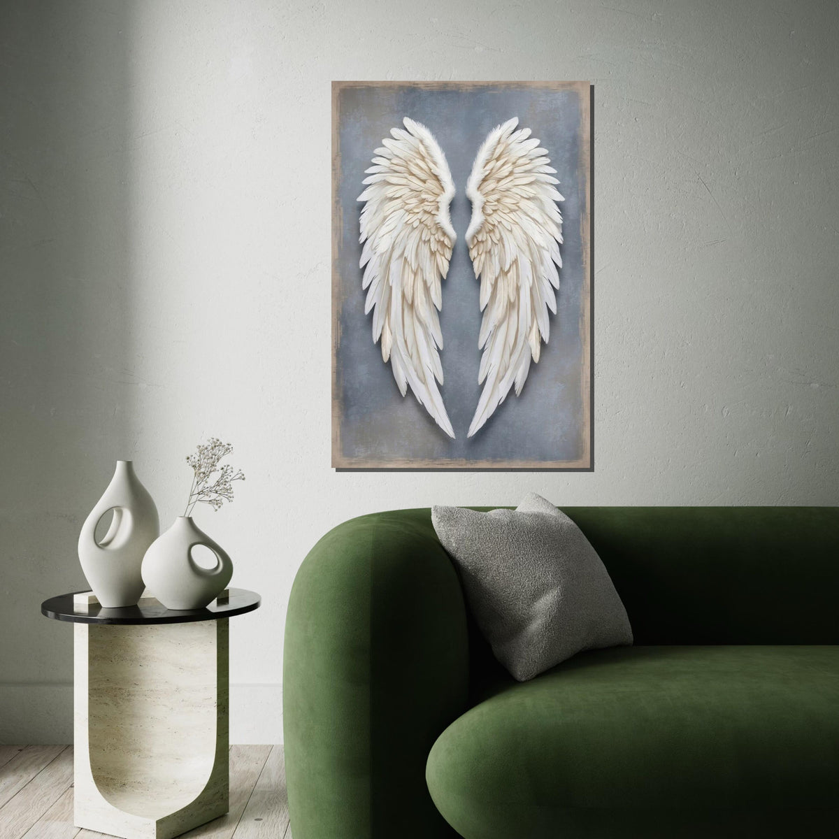 Angel Wings Canvas, White Feathered Wall Art, Heavenly Wing Poster, Wall Art Canvas Design, Ready To Hang Home Decoration