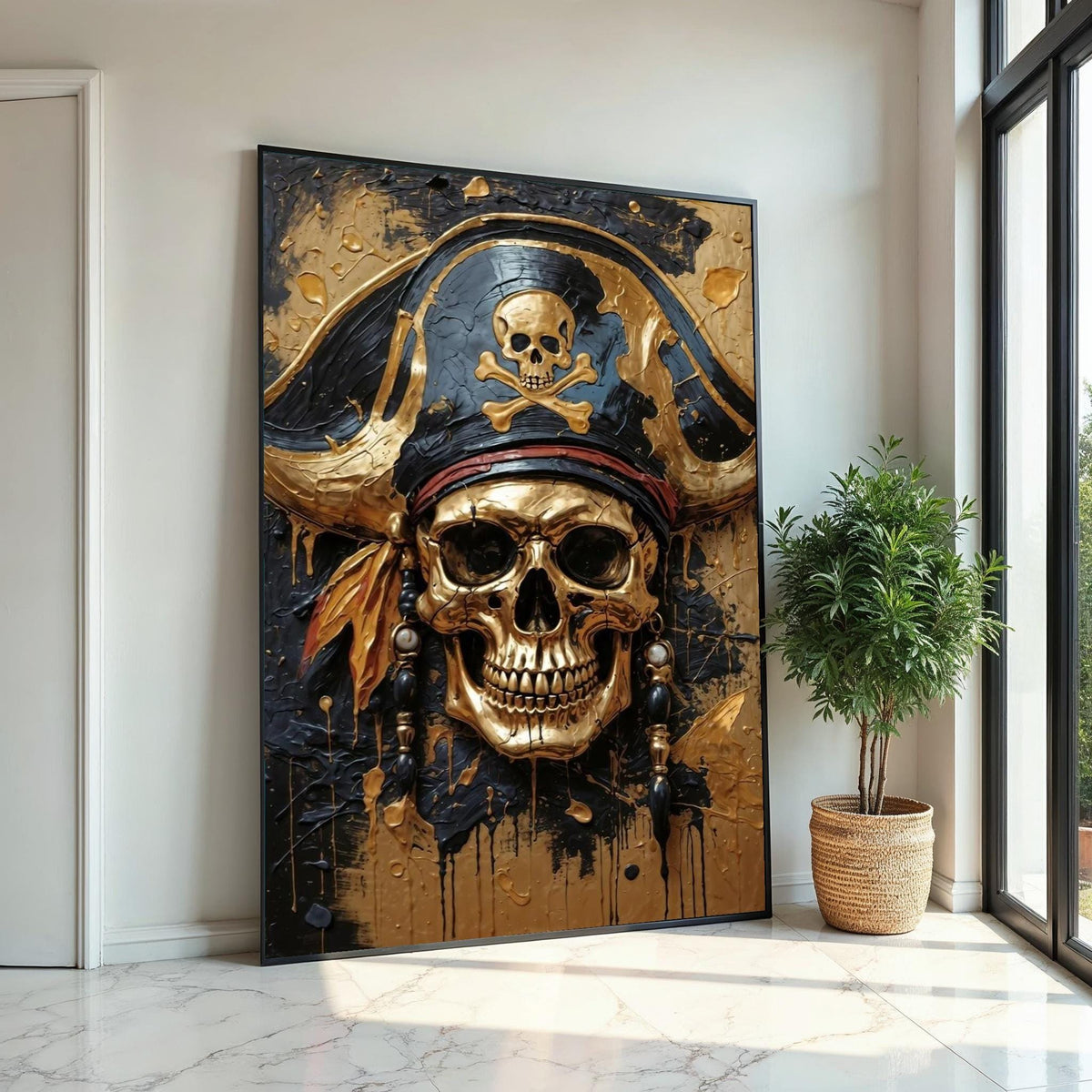 Pirate Skull Canvas, Gold Skull Wall Art, Pirate Decor, Skulls  Crossbones Poster, Wall Art Canvas Design, Ready To Hang Decoration
