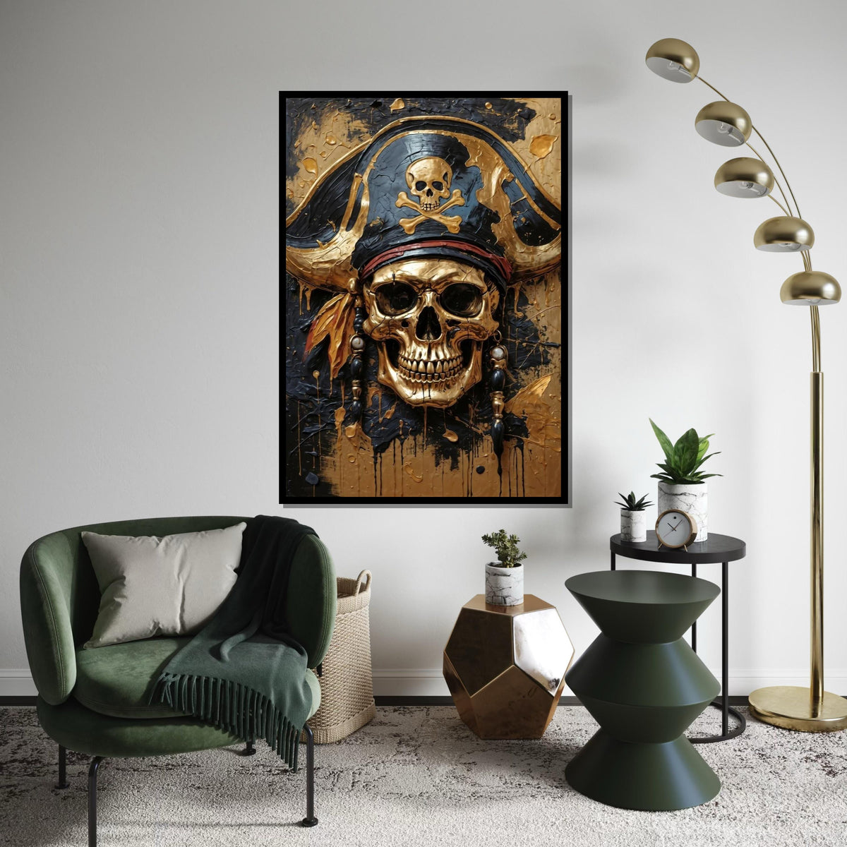 Pirate Skull Canvas, Gold Skull Wall Art, Pirate Decor, Skulls  Crossbones Poster, Wall Art Canvas Design, Ready To Hang Decoration