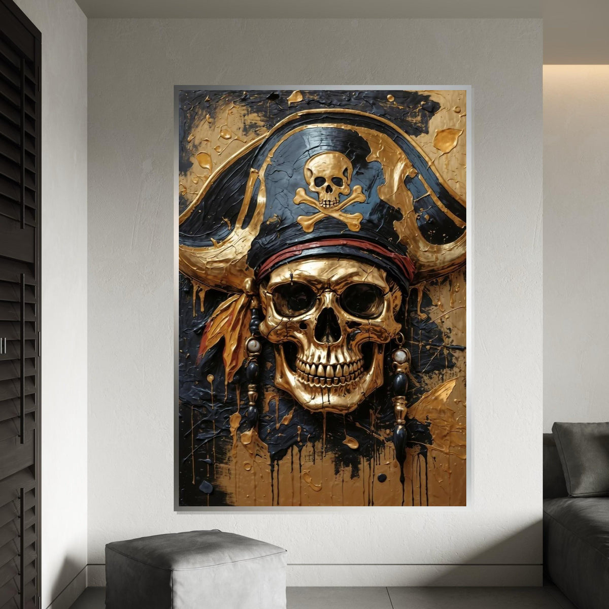 Pirate Skull Canvas, Gold Skull Wall Art, Pirate Decor, Skulls  Crossbones Poster, Wall Art Canvas Design, Ready To Hang Decoration