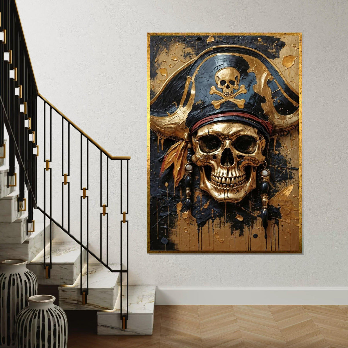 Pirate Skull Canvas, Gold Skull Wall Art, Pirate Decor, Skulls  Crossbones Poster, Wall Art Canvas Design, Ready To Hang Decoration