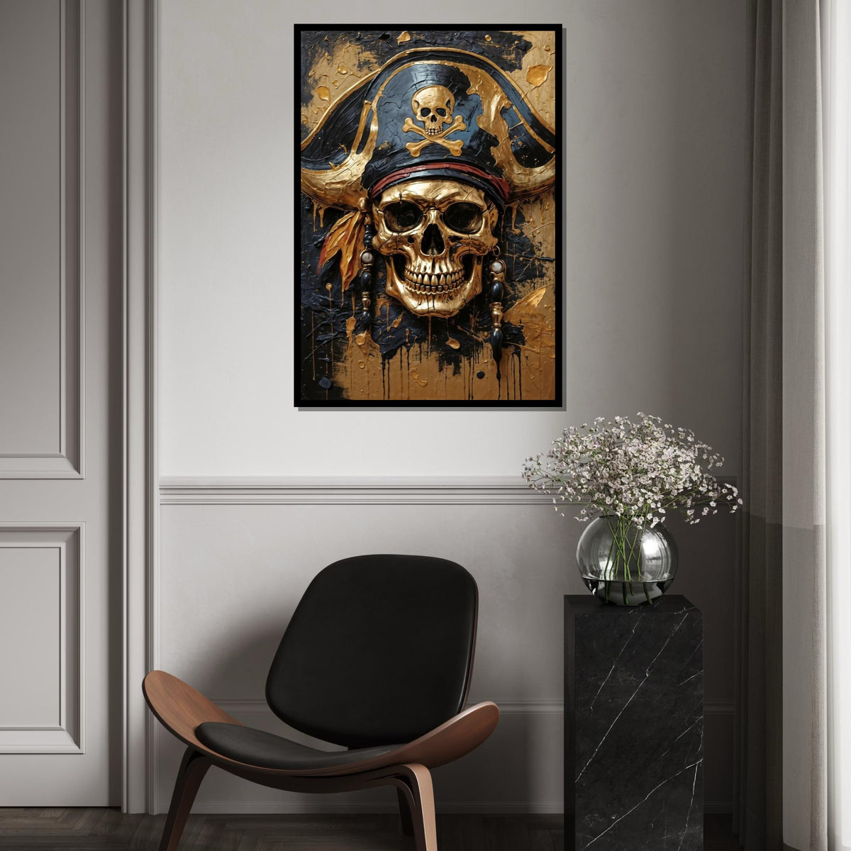 Pirate Skull Canvas, Gold Skull Wall Art, Pirate Decor, Skulls  Crossbones Poster, Wall Art Canvas Design, Ready To Hang Decoration