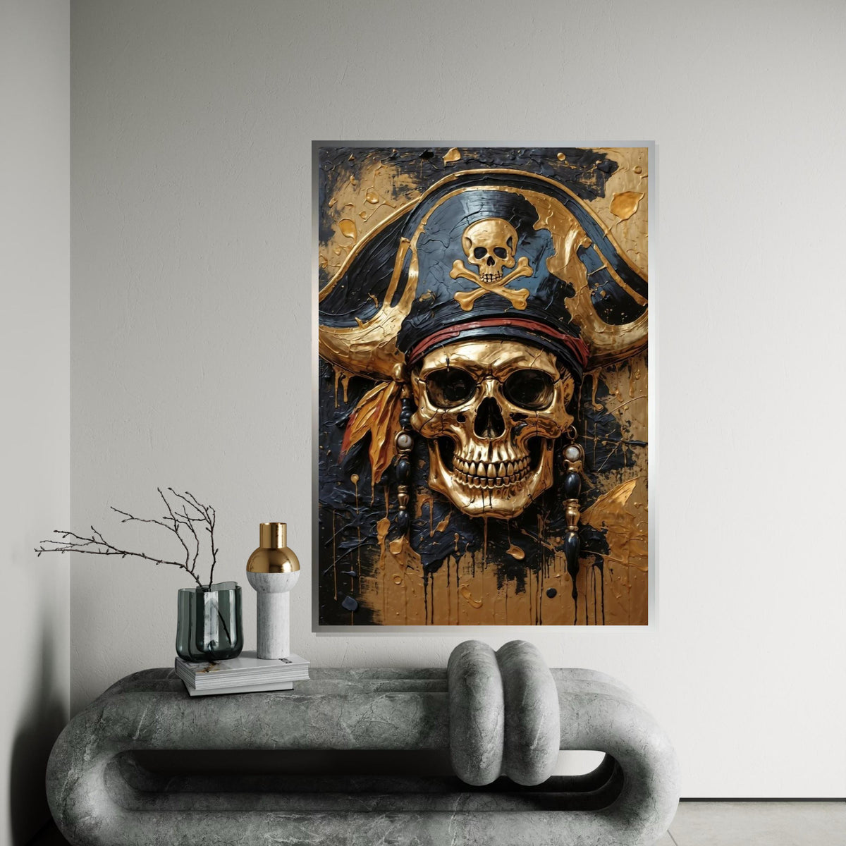 Pirate Skull Canvas, Gold Skull Wall Art, Pirate Decor, Skulls  Crossbones Poster, Wall Art Canvas Design, Ready To Hang Decoration