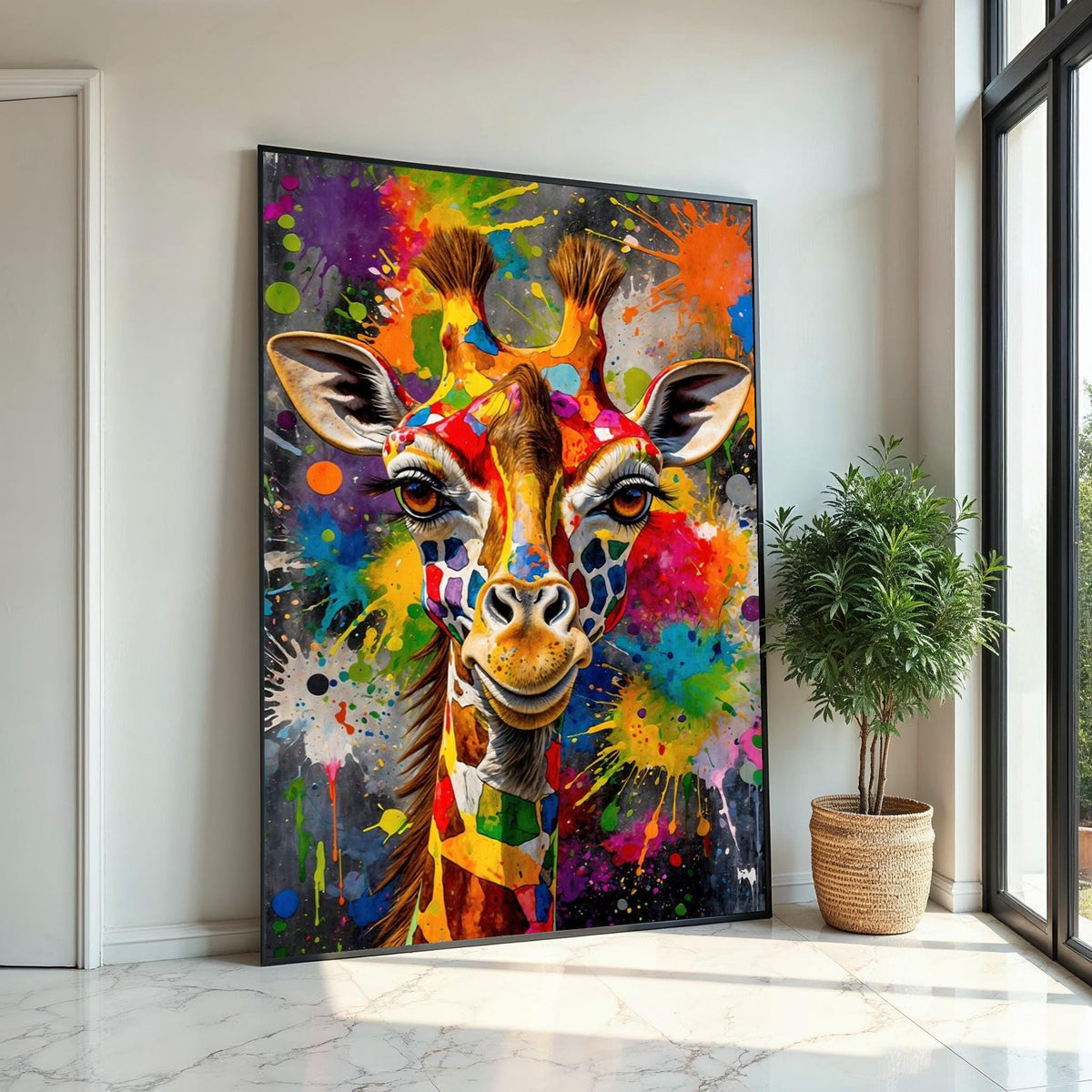 Vibrant Giraffe Canvas, Multicolor Giraffe Art, Animal Wall Art, Color Splash Print, Wall Art Canvas Design, Ready To Hang Decor