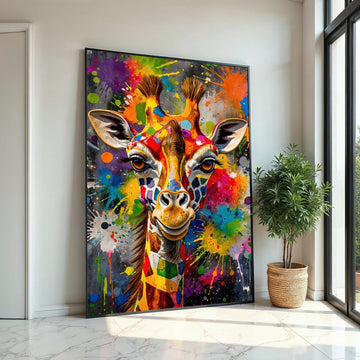 Vibrant Giraffe Canvas, Multicolor Giraffe Art, Animal Wall Art, Color Splash Print, Wall Art Canvas Design, Ready To Hang Decor