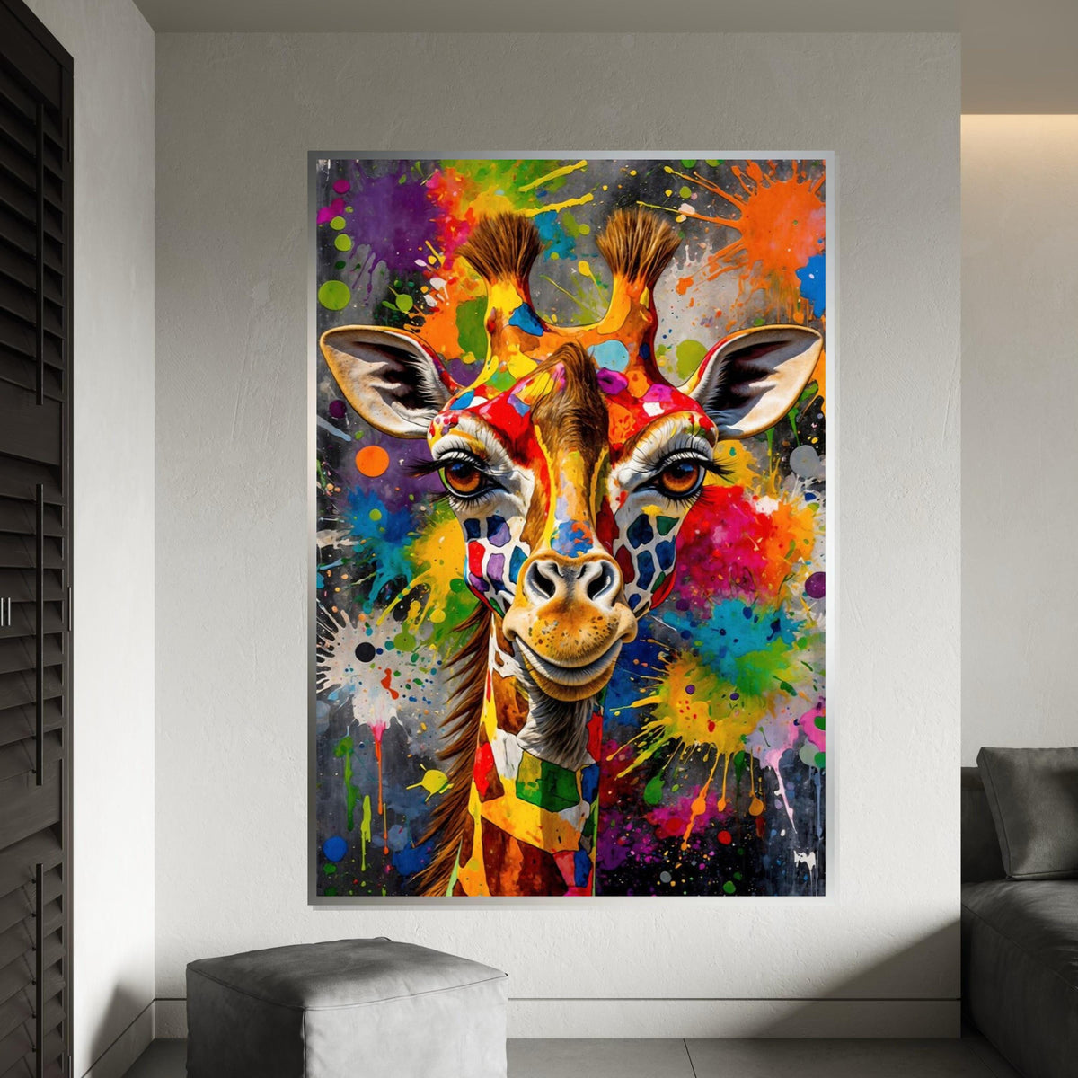 Vibrant Giraffe Canvas, Multicolor Giraffe Art, Animal Wall Art, Color Splash Print, Wall Art Canvas Design, Ready To Hang Decor
