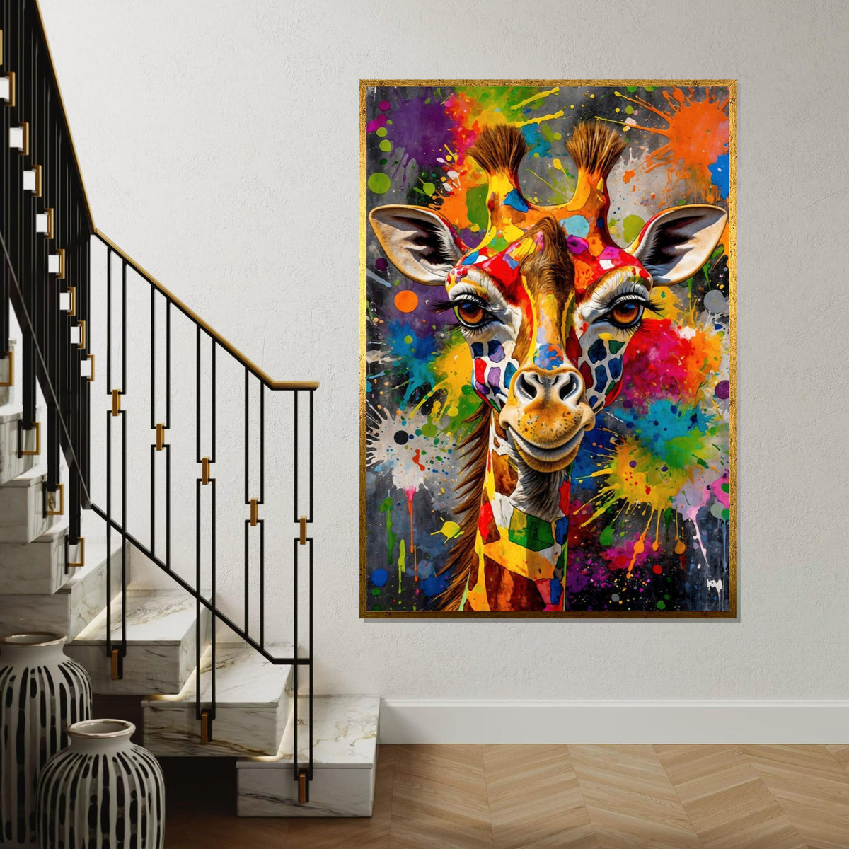 Vibrant Giraffe Canvas, Multicolor Giraffe Art, Animal Wall Art, Color Splash Print, Wall Art Canvas Design, Ready To Hang Decor