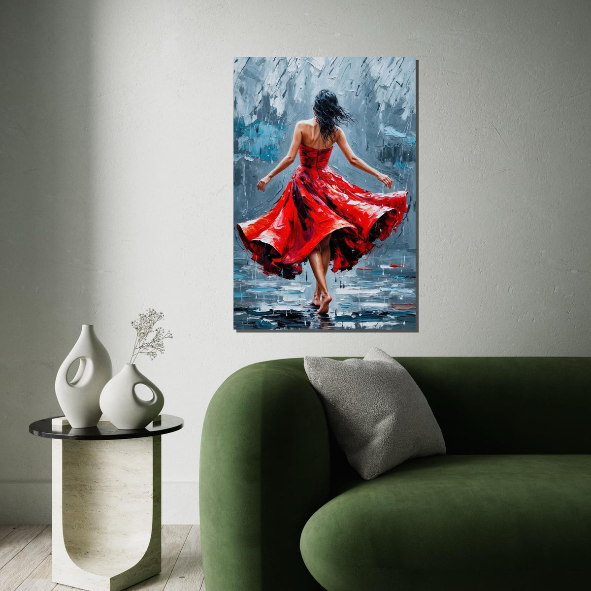 Red Dress Dancer, Romantic Dance Canvas, Elegant Dance Art, Wall Art Canvas Design, Fluid Movement Painting, Ready To Hang Decoration