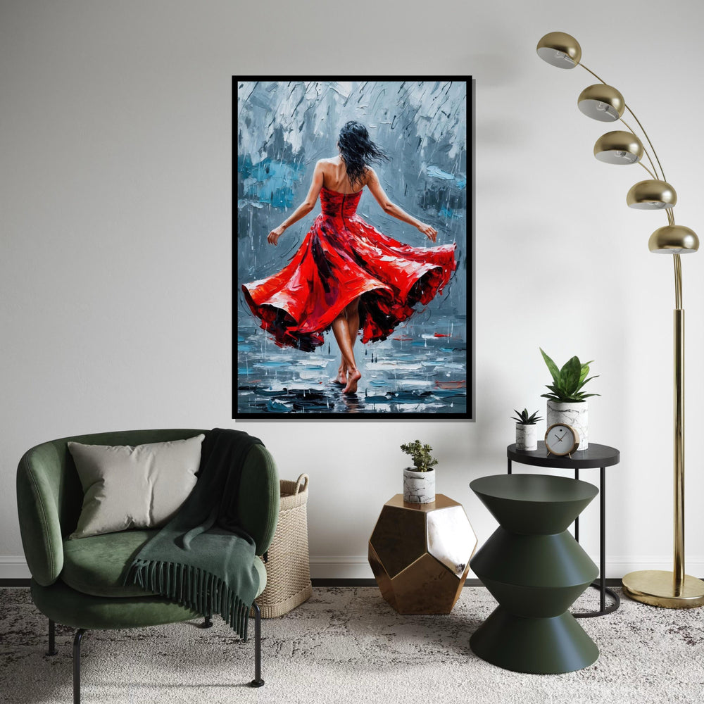 Red Dress Dancer, Romantic Dance Canvas, Elegant Dance Art, Wall Art Canvas Design, Fluid Movement Painting, Ready To Hang Decoration