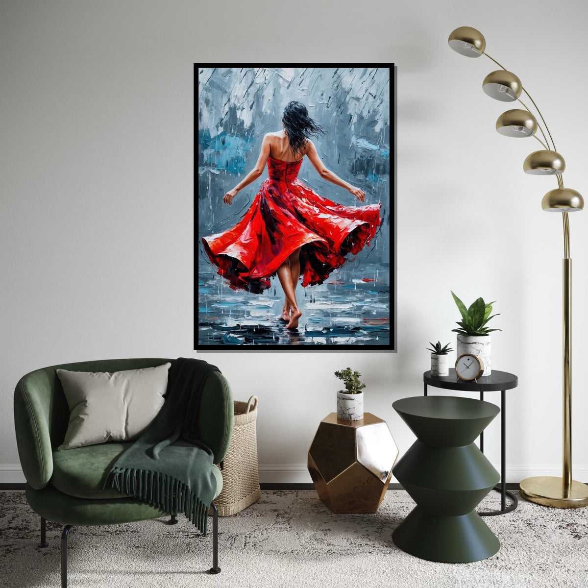 Red Dress Dancer, Romantic Dance Canvas, Elegant Dance Art, Wall Art Canvas Design, Fluid Movement Painting, Ready To Hang Decoration