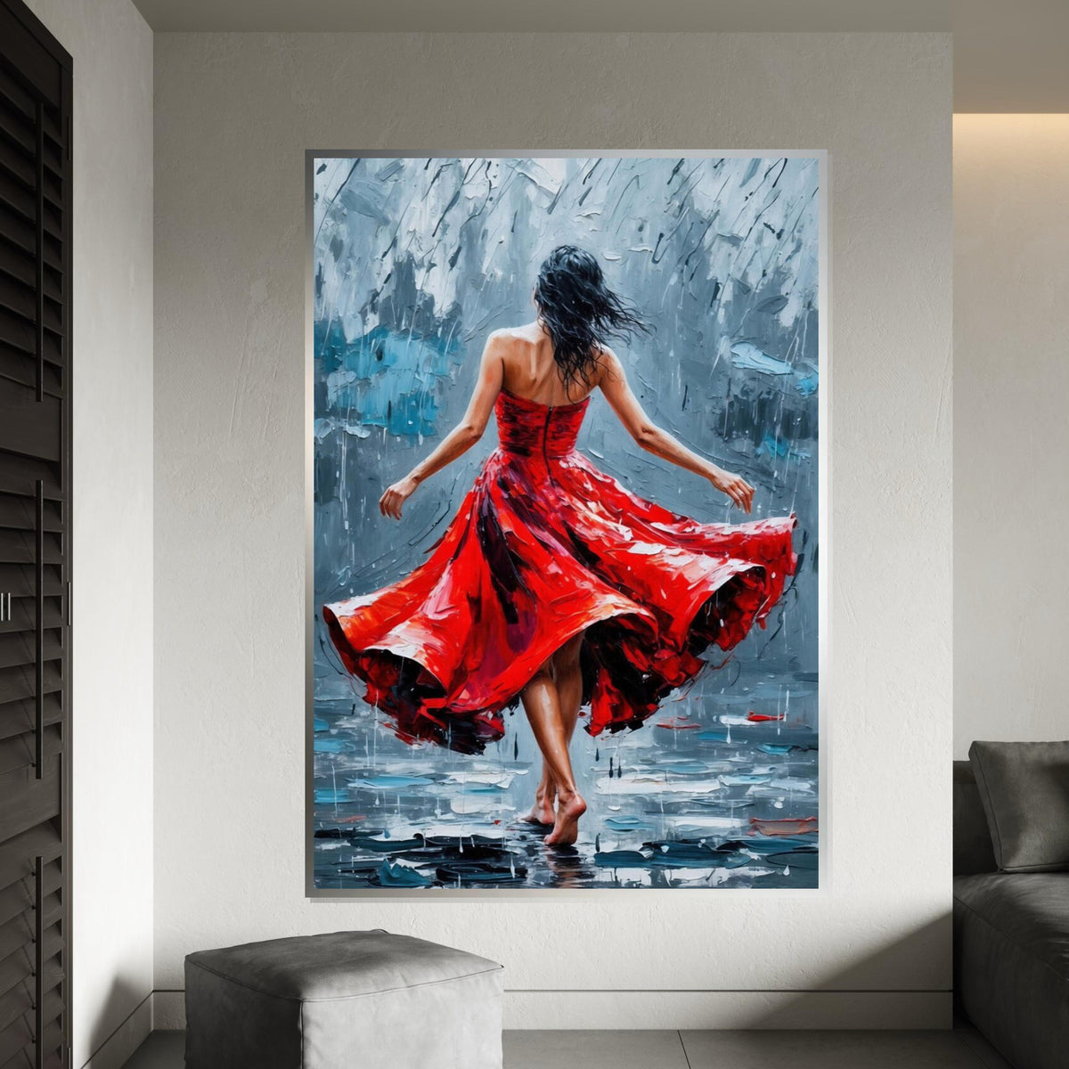 Red Dress Dancer, Romantic Dance Canvas, Elegant Dance Art, Wall Art Canvas Design, Fluid Movement Painting, Ready To Hang Decoration