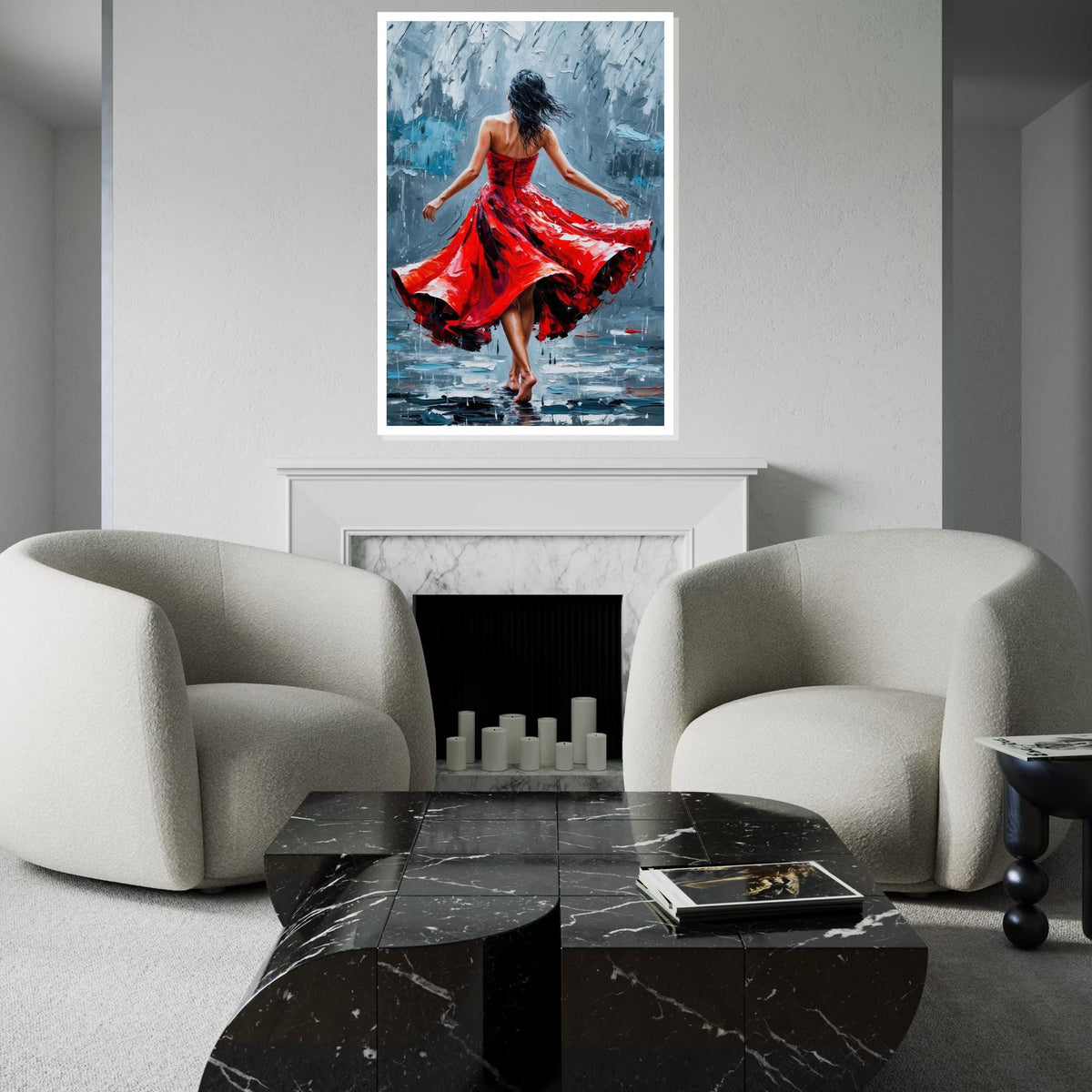 Red Dress Dancer, Romantic Dance Canvas, Elegant Dance Art, Wall Art Canvas Design, Fluid Movement Painting, Ready To Hang Decoration