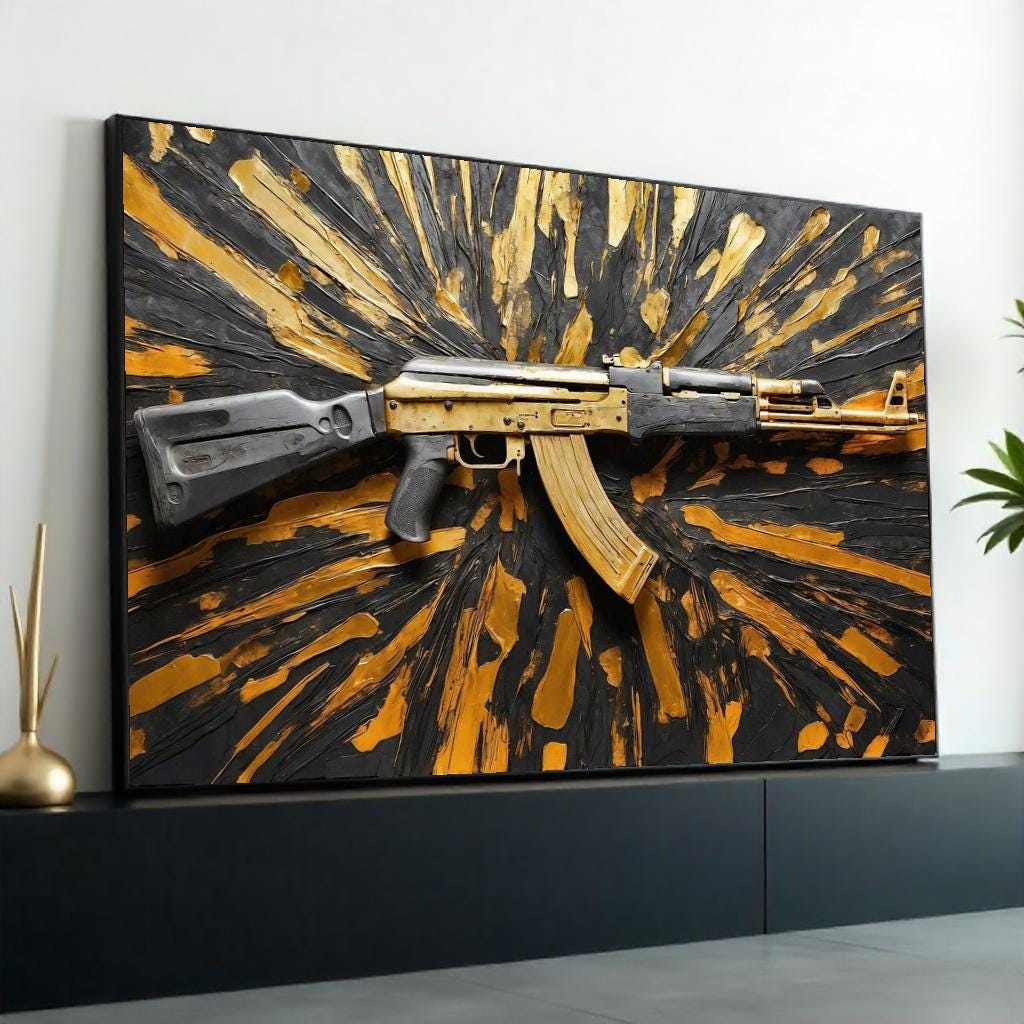 Golden Rifle Canvas, Gun Wall Art, Textured Weapon Design, Art Canvas Decor, Wall Art Canvas Design, Ready To Hang Decoration