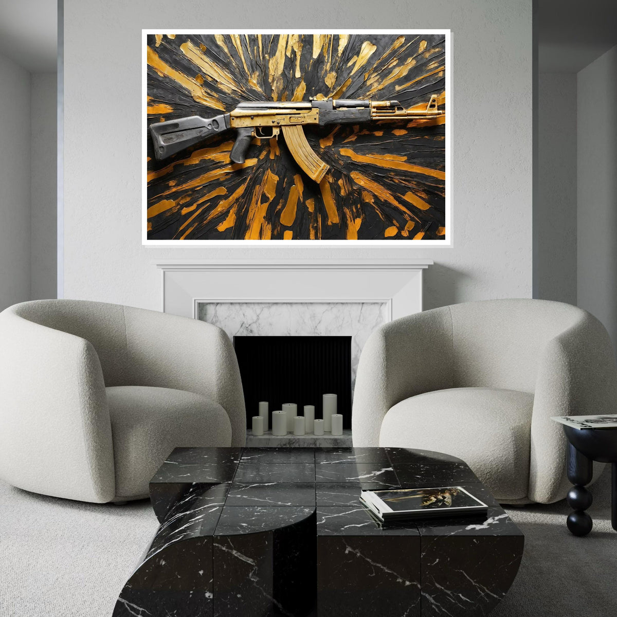 Golden Rifle Canvas, Gun Wall Art, Textured Weapon Design, Art Canvas Decor, Wall Art Canvas Design, Ready To Hang Decoration