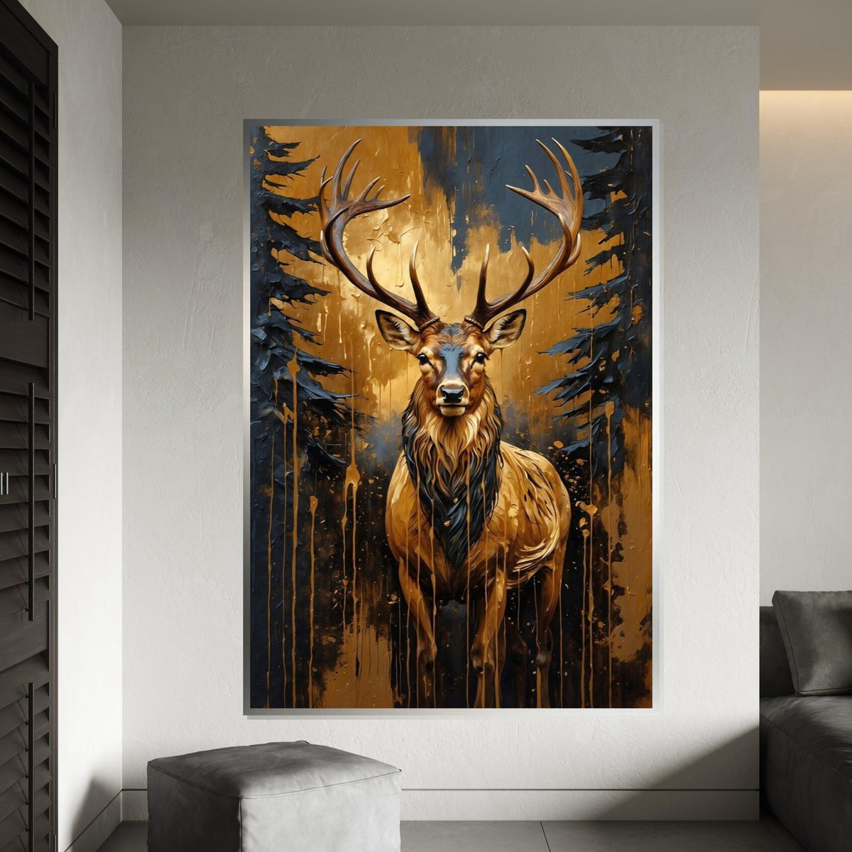 Majestic Stag Canvas, Golden Forest Stag Art, Animal Wall Poster, Wall Art Canvas Design, Ready to Hang Artistic Decoration