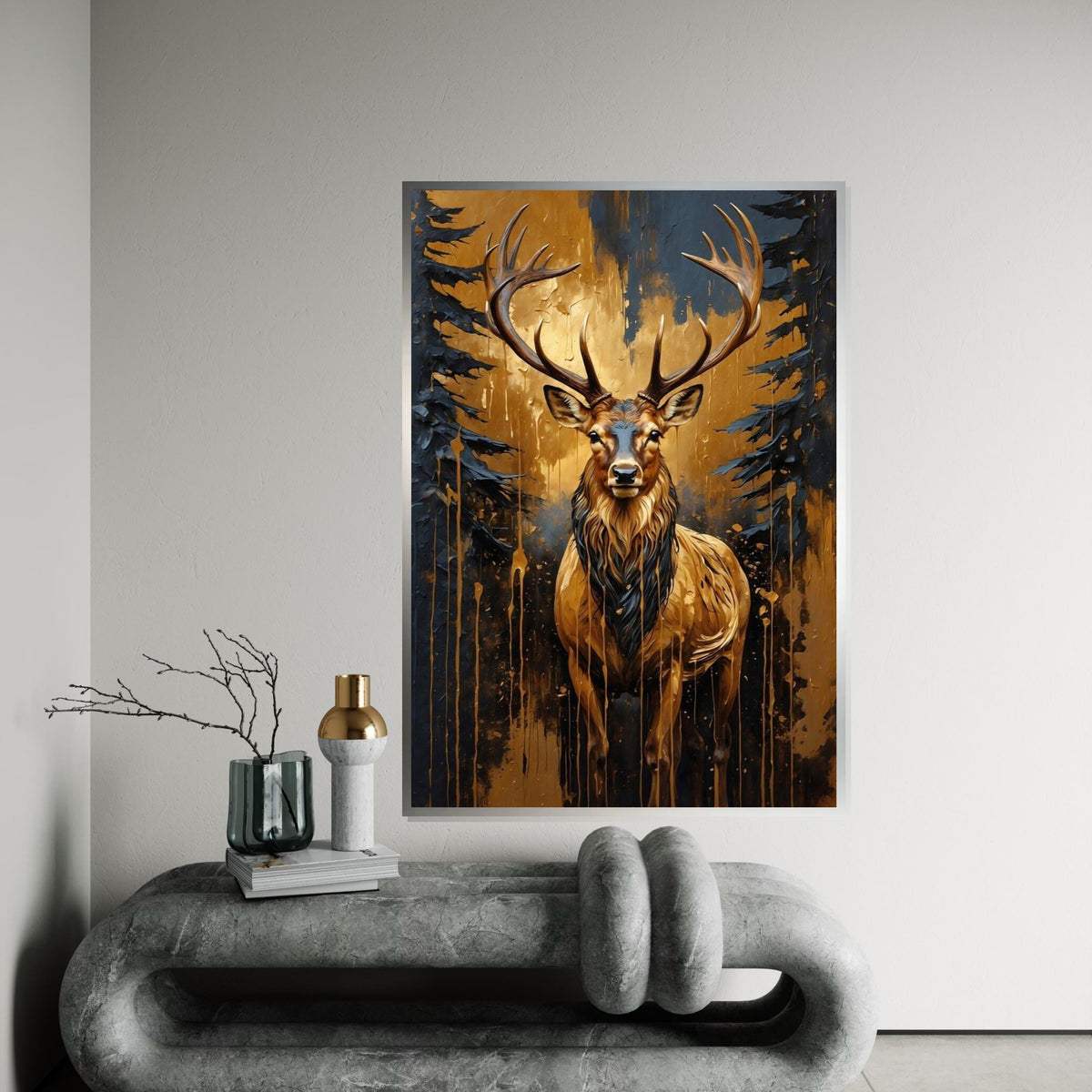 Majestic Stag Canvas, Golden Forest Stag Art, Animal Wall Poster, Wall Art Canvas Design, Ready to Hang Artistic Decoration