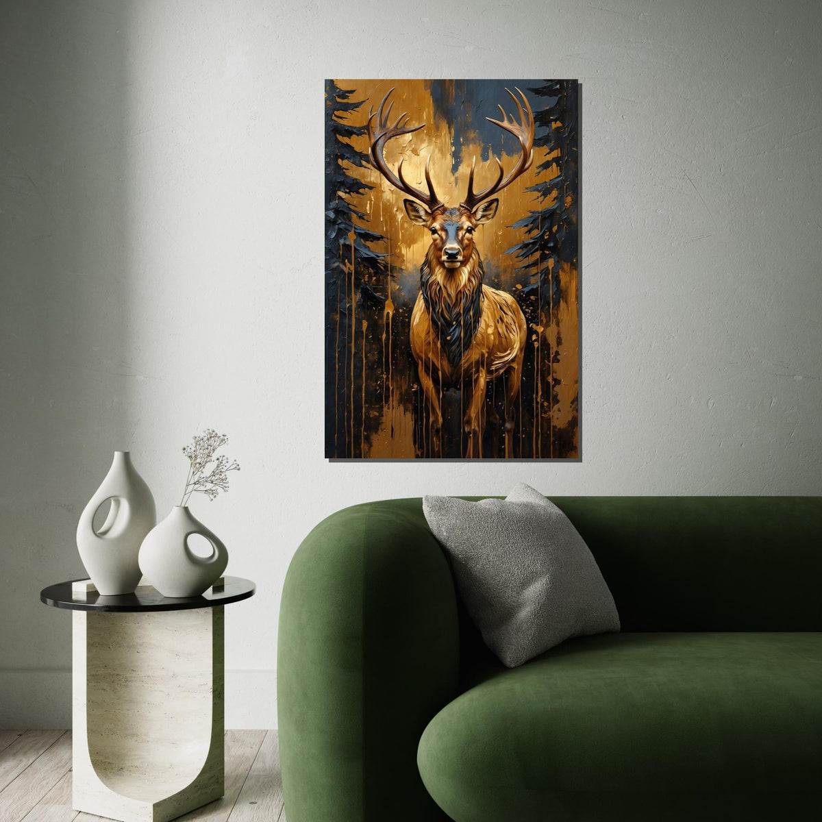 Majestic Stag Canvas, Golden Forest Stag Art, Animal Wall Poster, Wall Art Canvas Design, Ready to Hang Artistic Decoration