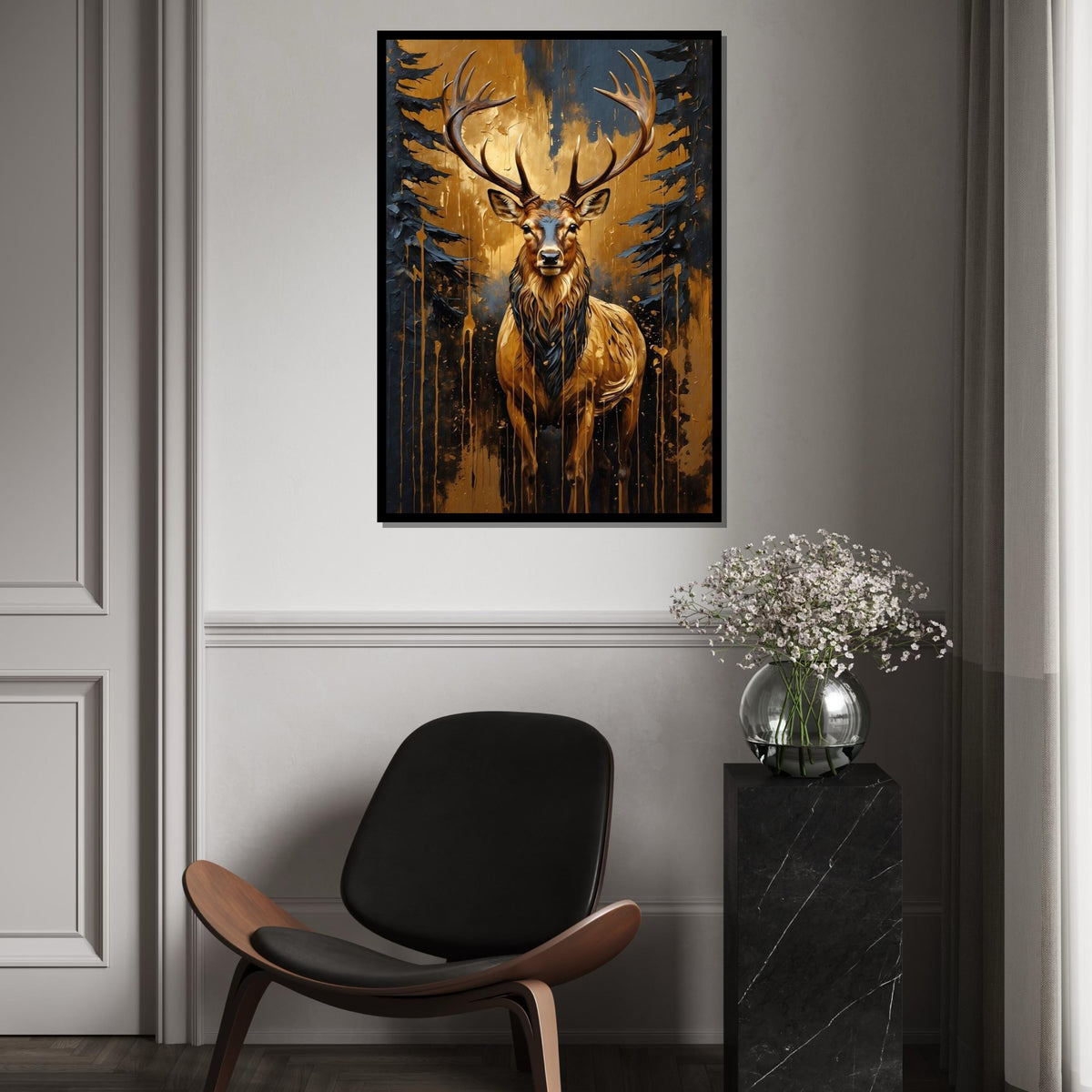 Majestic Stag Canvas, Golden Forest Stag Art, Animal Wall Poster, Wall Art Canvas Design, Ready to Hang Artistic Decoration