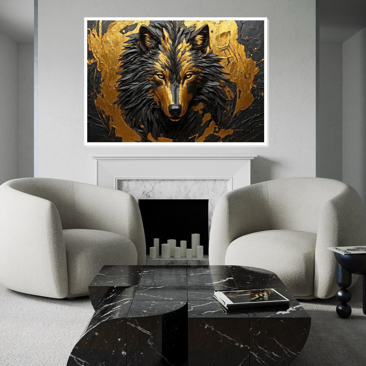 Golden Wolf Canvas, Wolf Wall Art, Abstract Animal Art, Wall Art Canvas Design, Ready to Hang Decoration