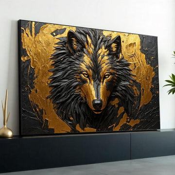 Golden Wolf Canvas, Wolf Wall Art, Abstract Animal Art, Wall Art Canvas Design, Ready to Hang Decoration