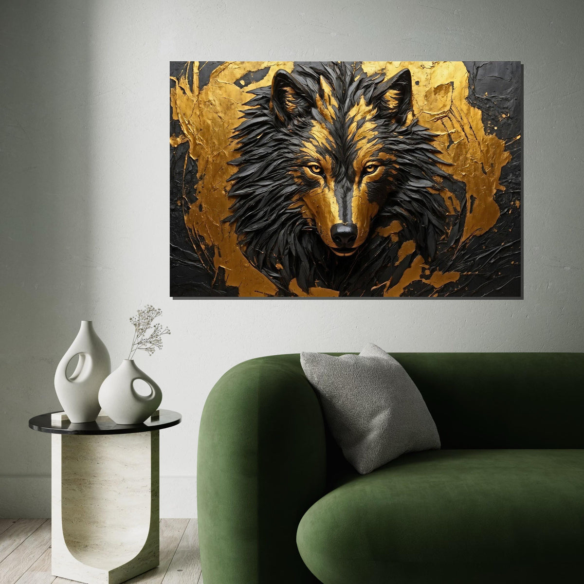 Golden Wolf Canvas, Wolf Wall Art, Abstract Animal Art, Wall Art Canvas Design, Ready to Hang Decoration